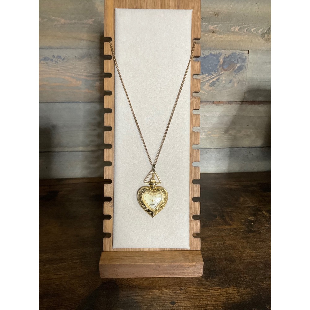 Milan Quartz Heart Pendant Watch Necklace Gold Tone Floral Vintage Style